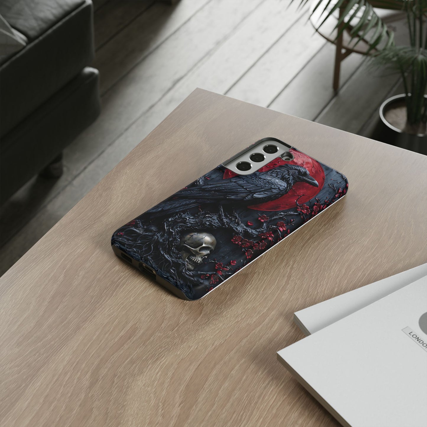 Gothic Sculpture Of Raven On Charcoal Tree Branch phone case design