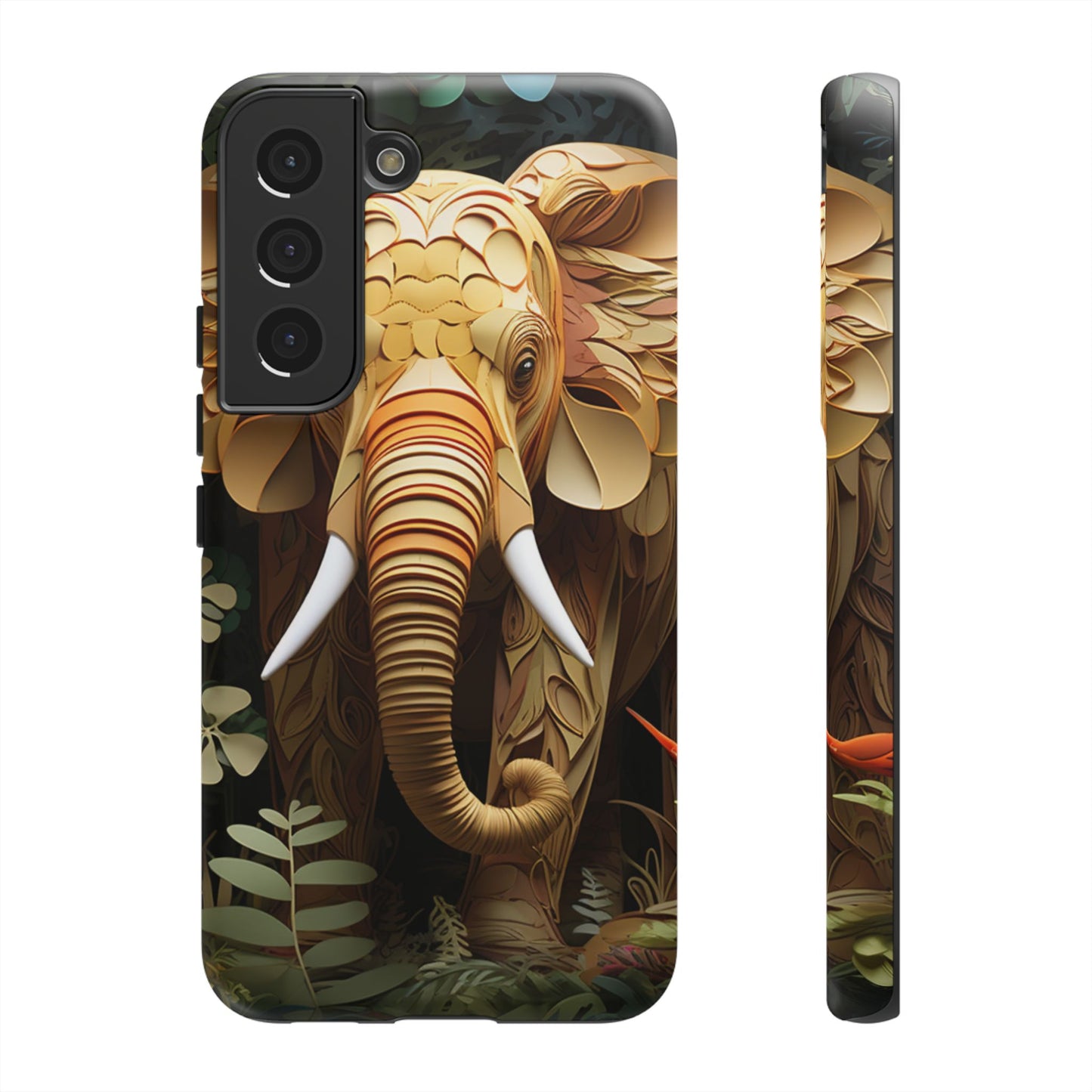 Golden Jungle Elephant Mobile Cover – Intricate Paper Art Design