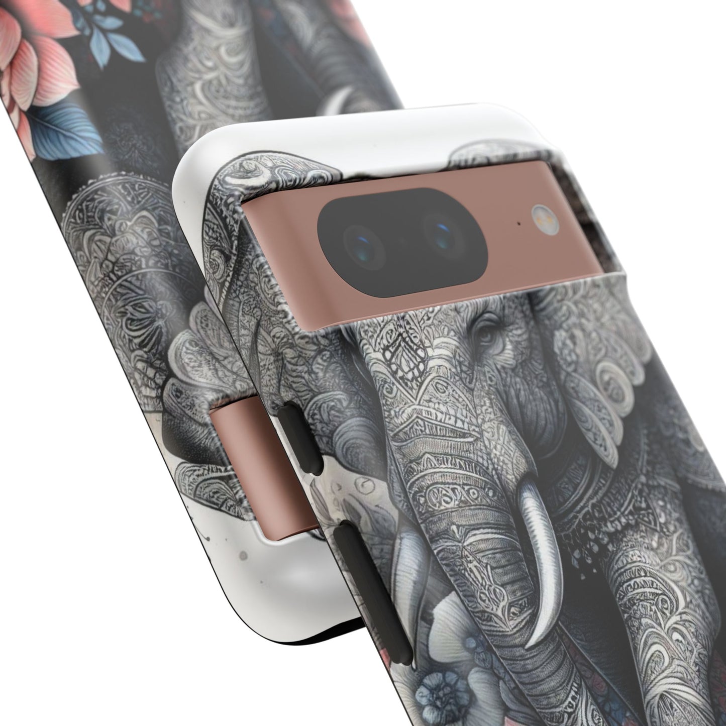 Mandala Elephant Mobile Cover – Elegant Black & White Floral Art