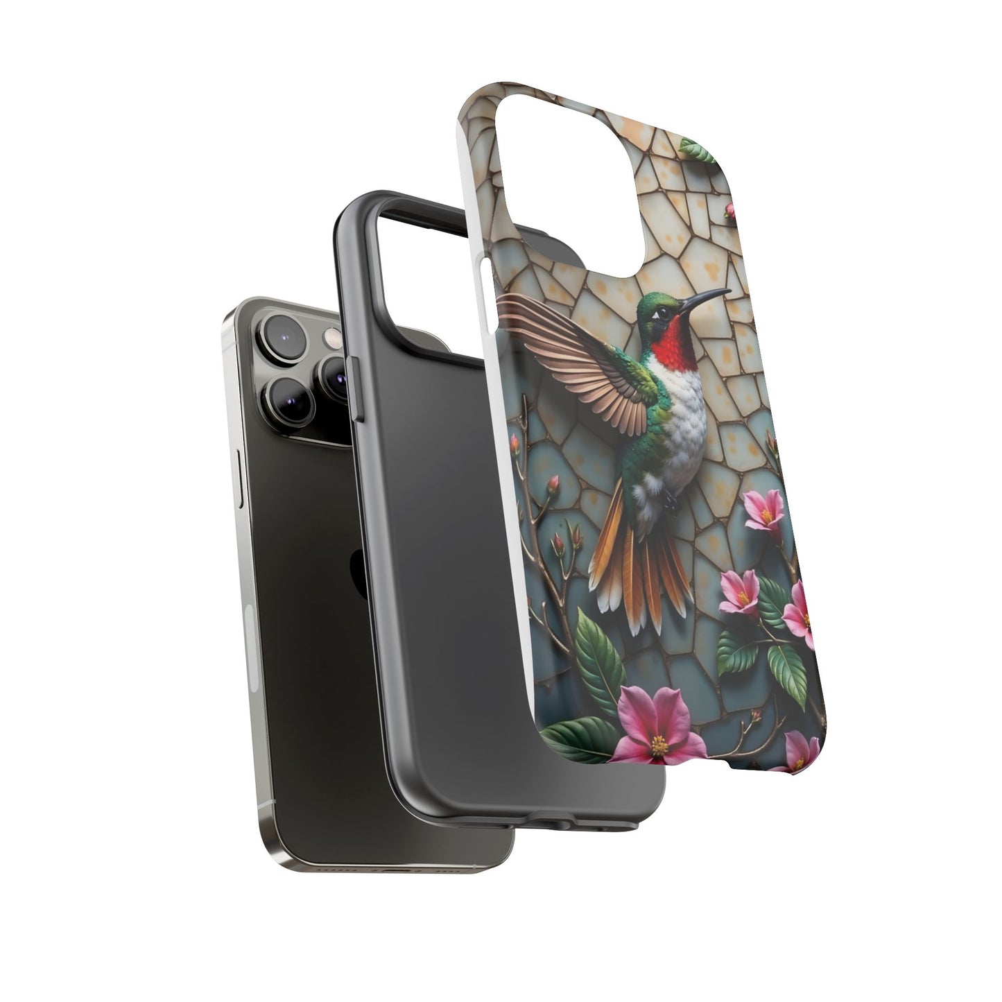 Vivid Hummingbird with Blossoming Branches | Artistic Mosaic Style