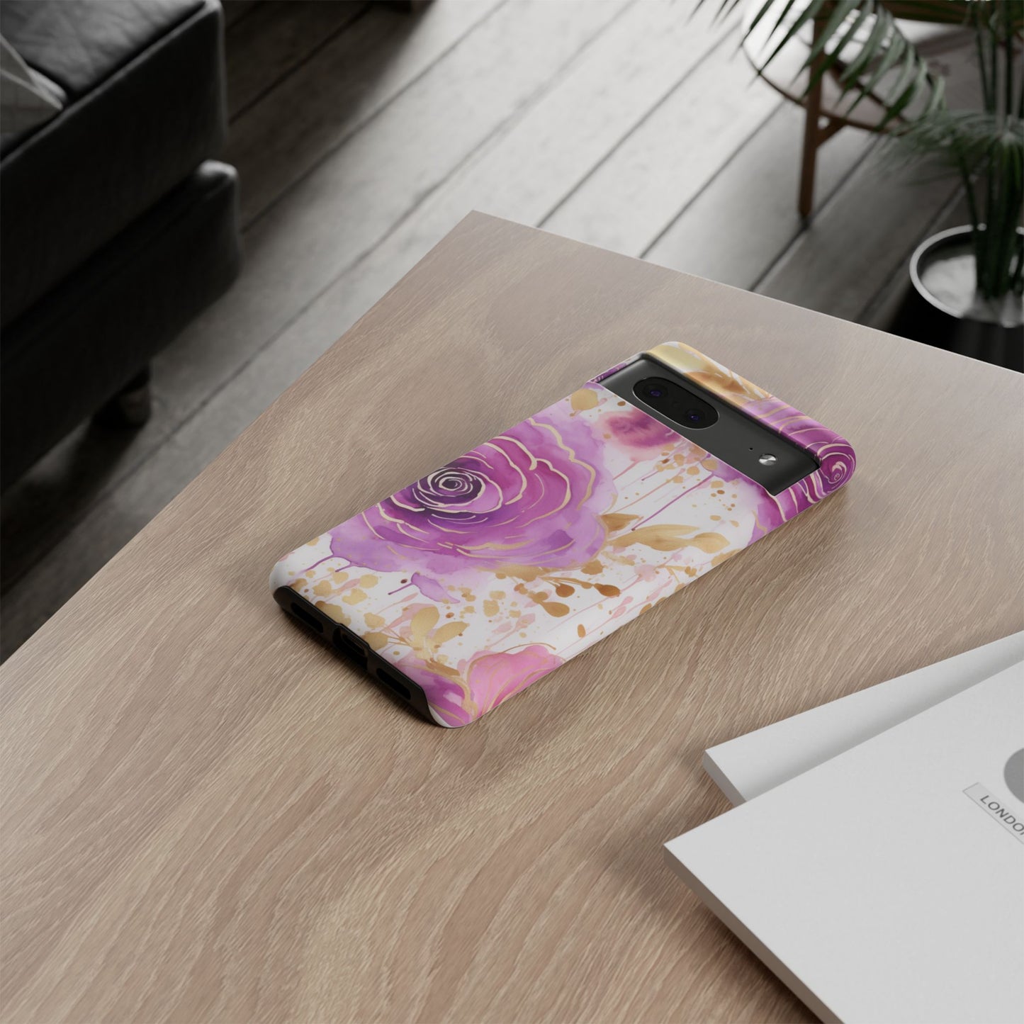 Elegant Purple-Gold Watercolor Rose Mobile Case