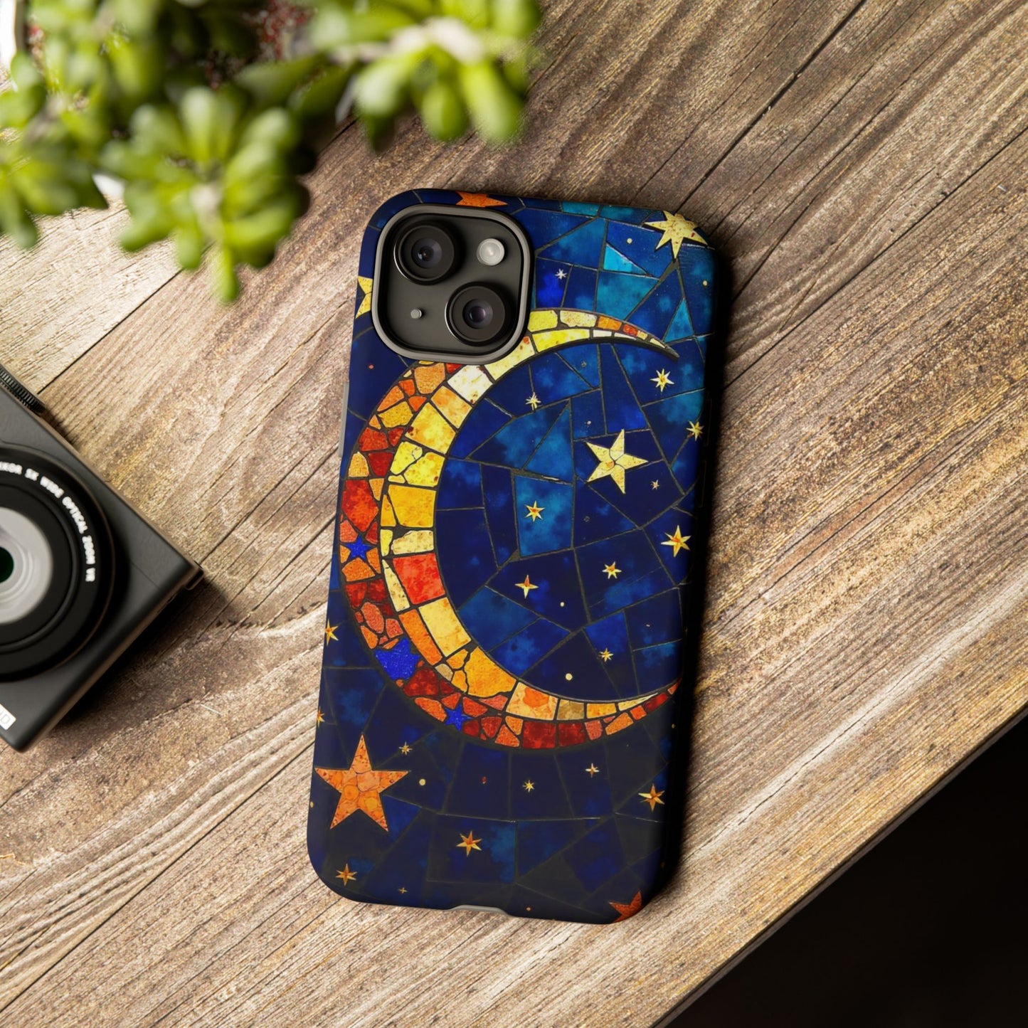 Celestial Crescent: Vibrant Moon and Stars Phone Case
