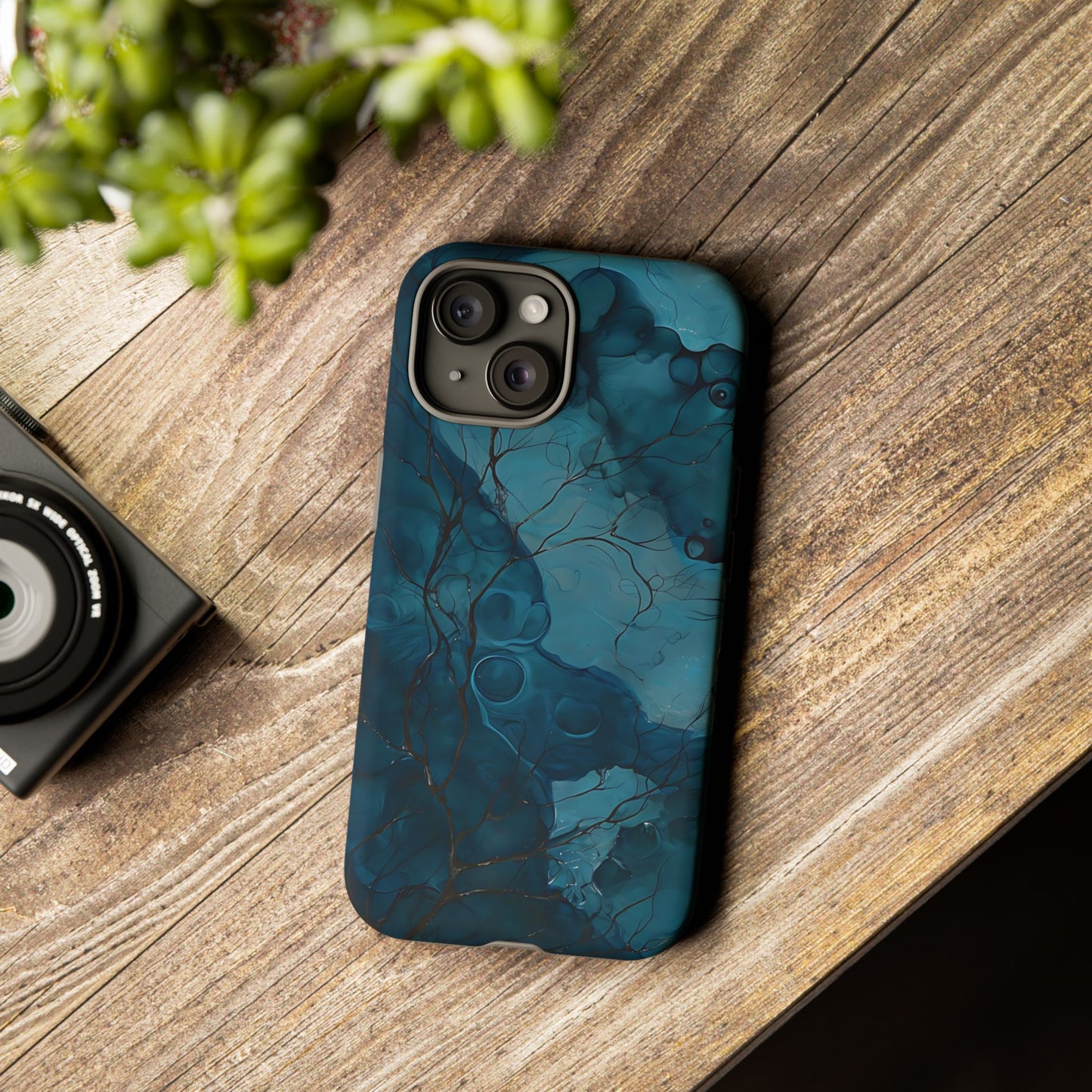 Surreal Abstract Digital Art With Deep Teal And Navy Hues phone case design