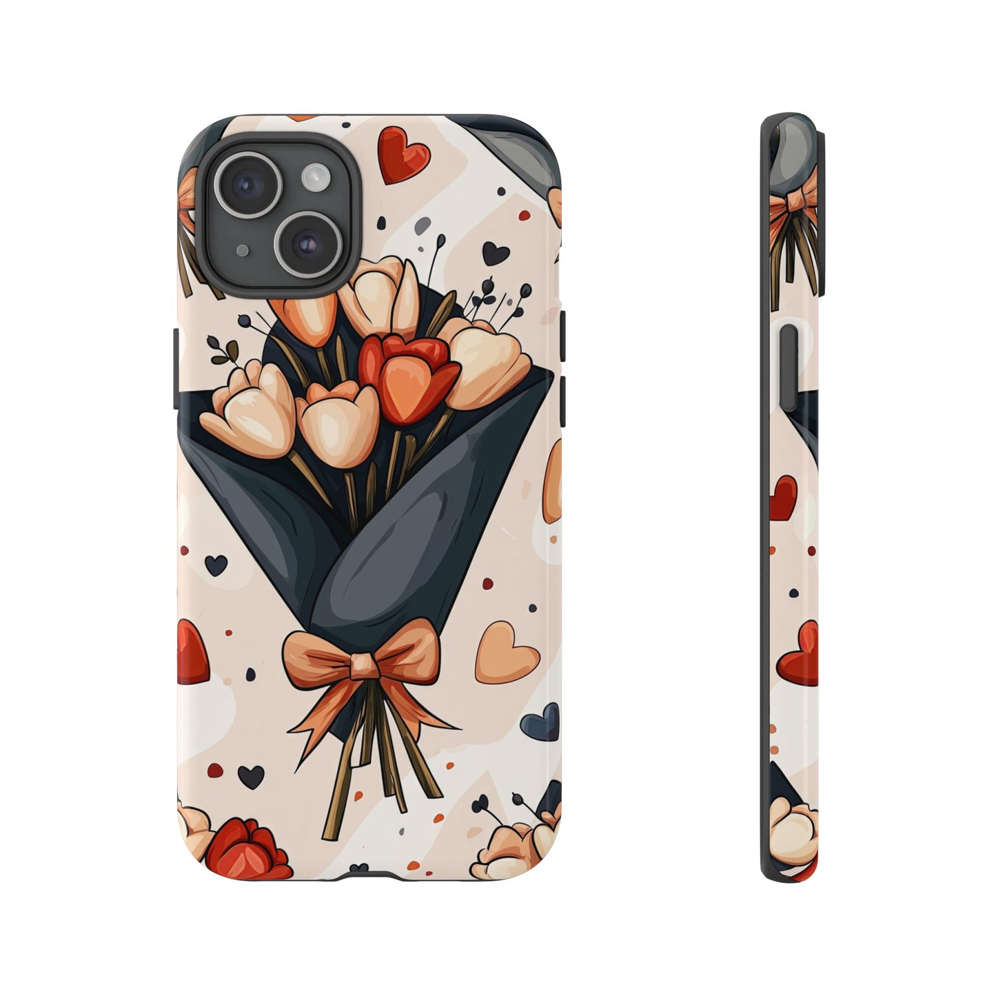 Romantic Bouquet Floral Phone Case for iPhone, Samsung & Pixel | Cute Heart & Flowers Design | Soft Matte Finish