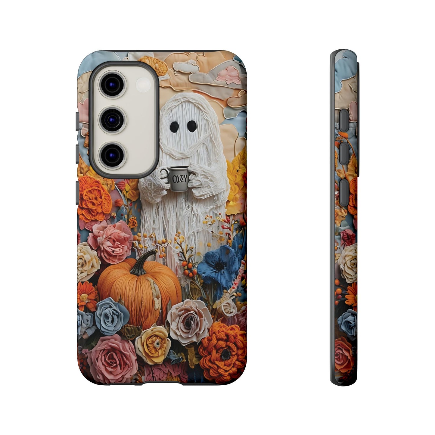 Colorful Whimsical Artwork of Ghost in Autumn Scene phone case design.