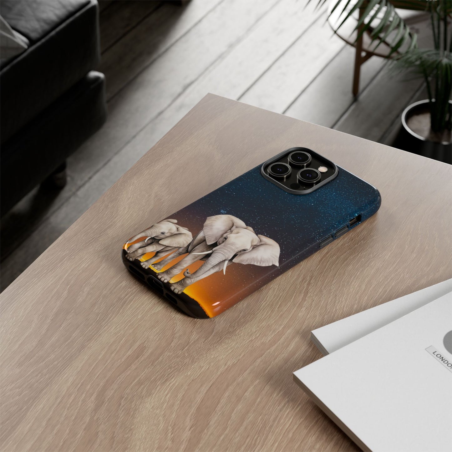 Starry Safari Elephant Family Mobile Cover – Cosmic Wildlife Aesthetic