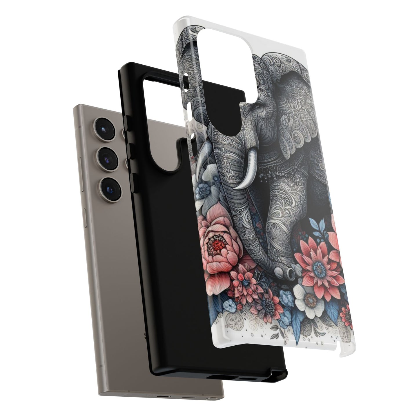 Mandala Elephant Mobile Cover – Elegant Black & White Floral Art