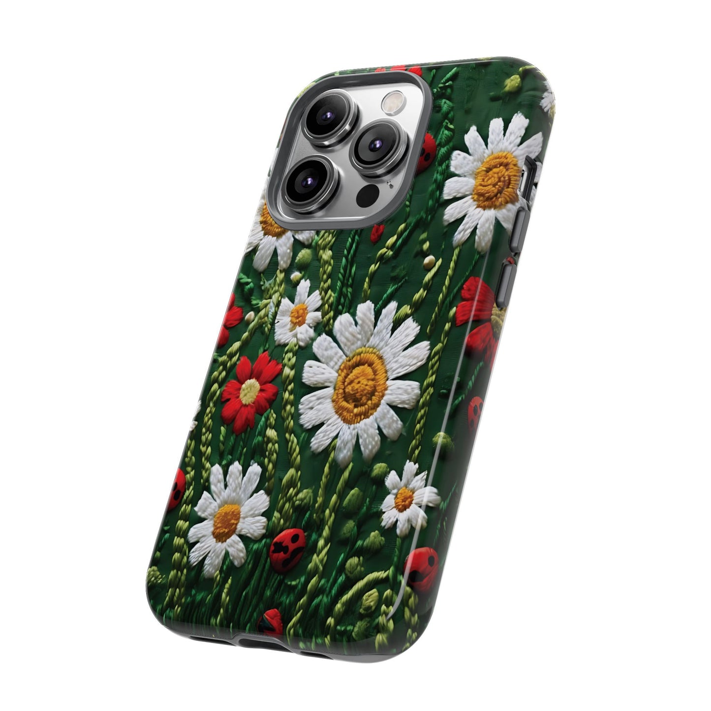 Knitted Pattern With Diamonds And Festive Motifs On Navy phone case design.