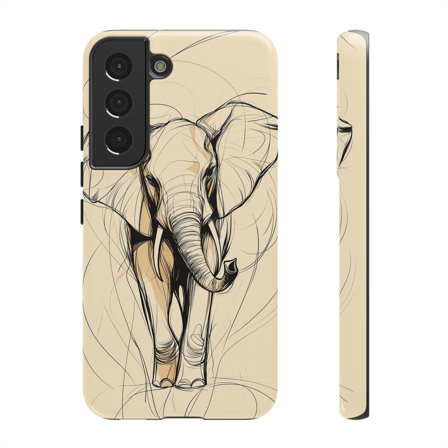 Majestic March: Dynamic Elephant Line Art Phone Case for iPhone, Samsung & Pixel