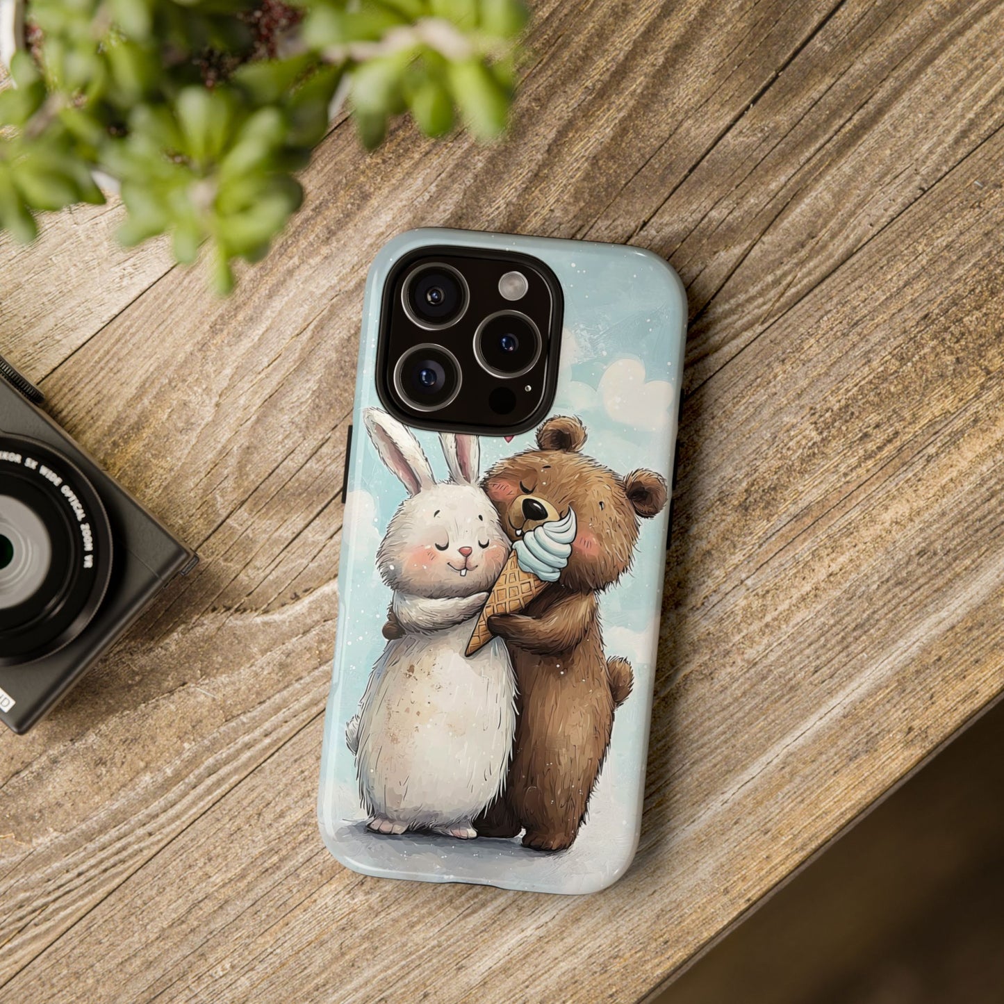 Cozy Bunny & Bear Ice Cream Love - Cute Anime Phone Case for iPhone, Samsung, Google Pixel