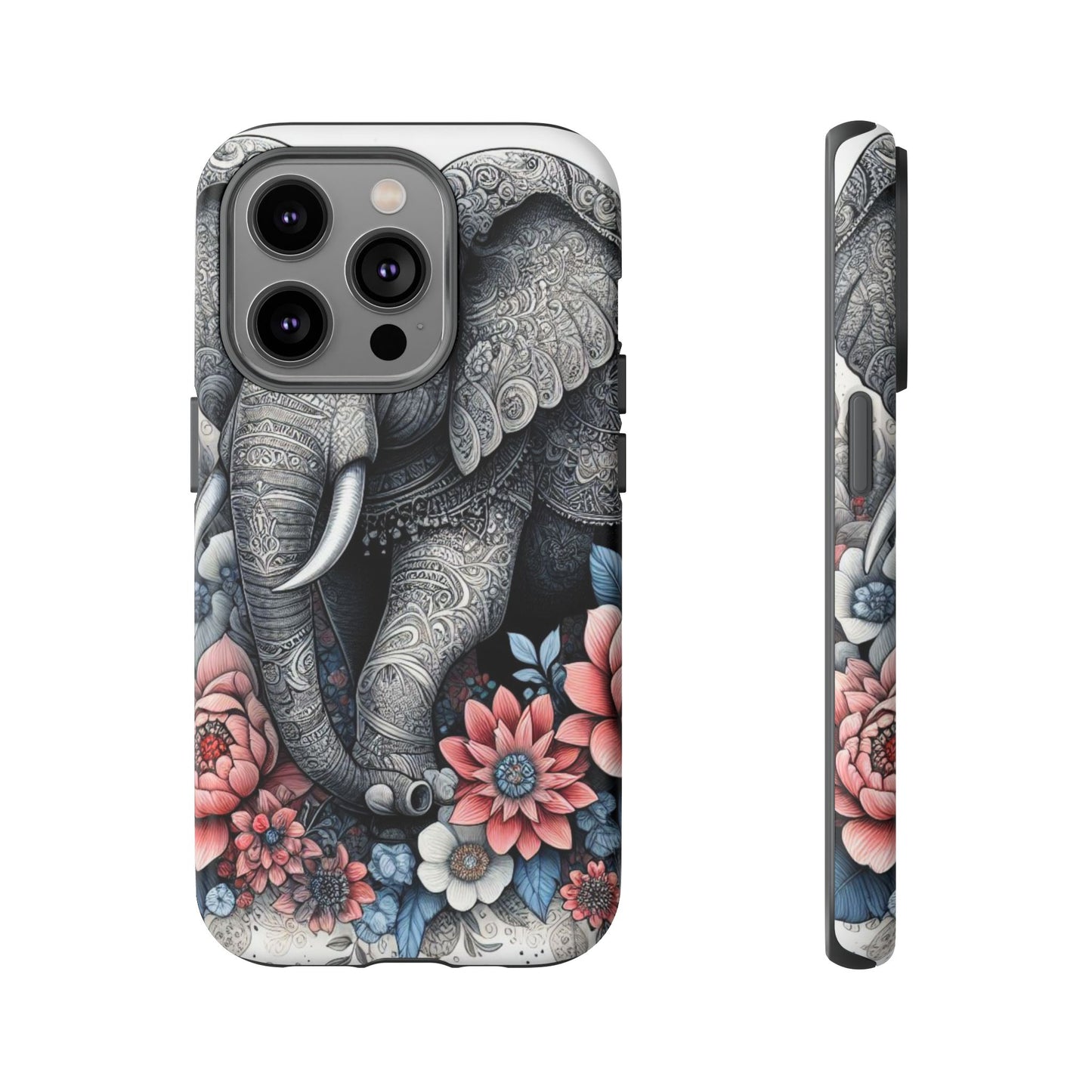 Mandala Elephant Mobile Cover – Elegant Black & White Floral Art