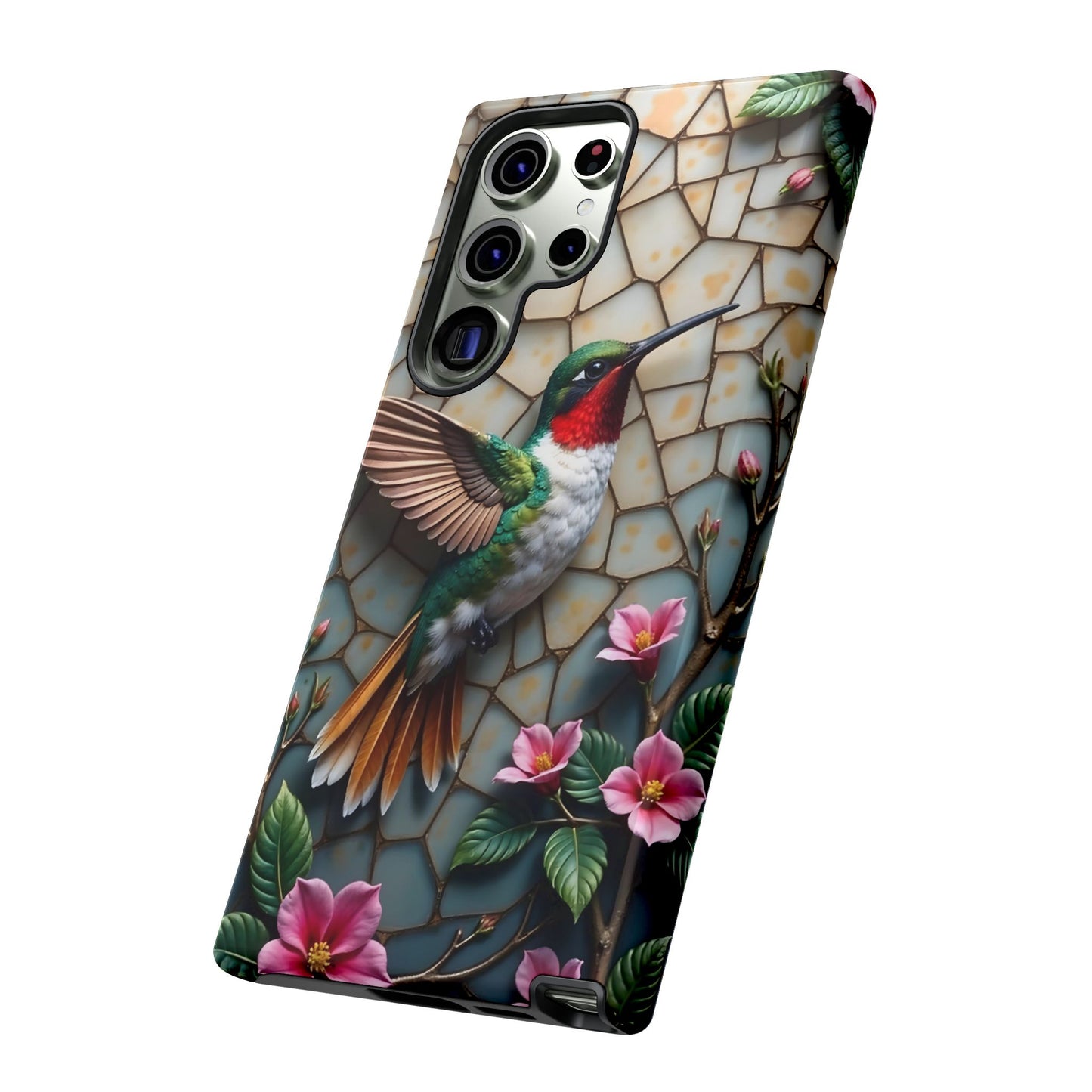 Vivid Hummingbird with Blossoming Branches | Artistic Mosaic Style