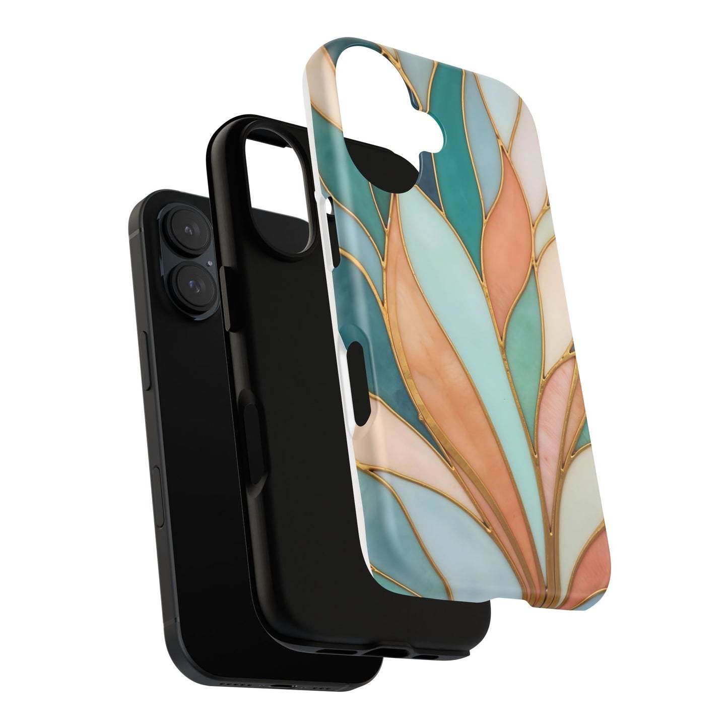 Geometric Leaves: Teal, Peach, and Gold Harmony