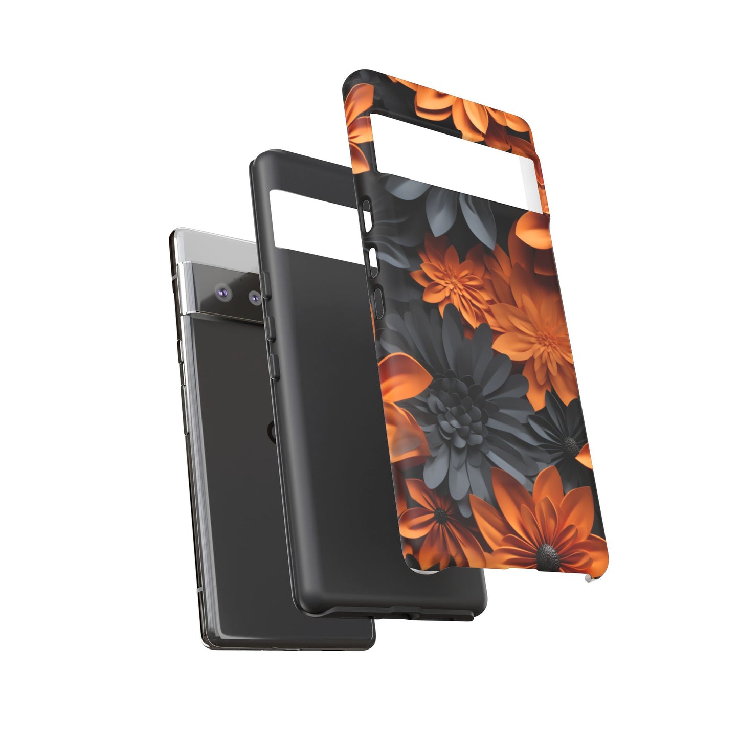 Orange & Black 3D Floral Mobile Case