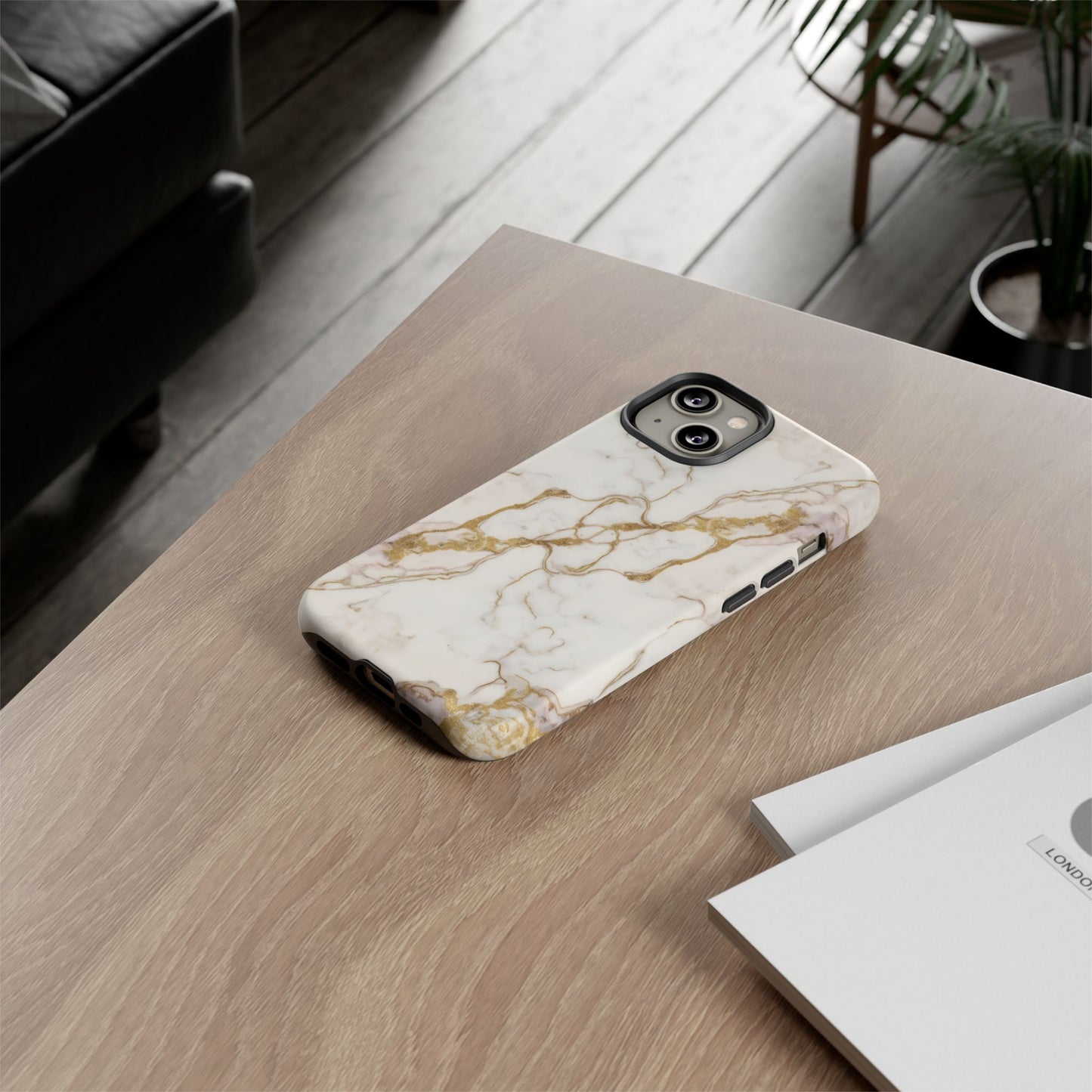 Elegant White and Gold Marble Case Design