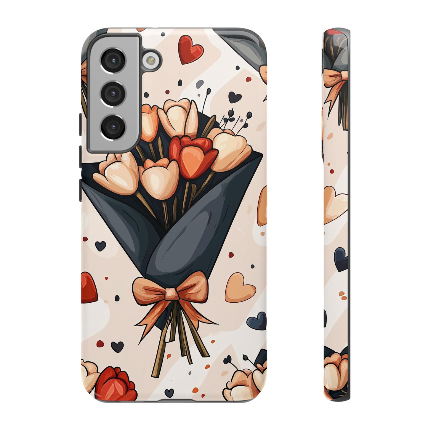 Romantic Bouquet Floral Phone Case for iPhone, Samsung & Pixel | Cute Heart & Flowers Design | Soft Matte Finish