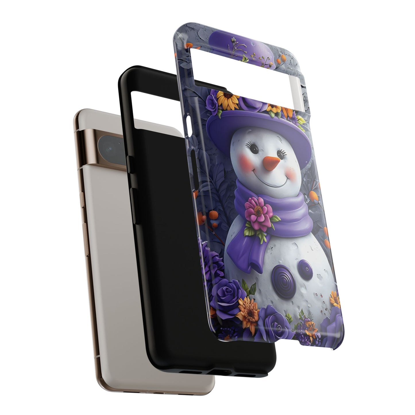 Cheerful Snowman With Colorful Floral Hat And Scarf phone case design
