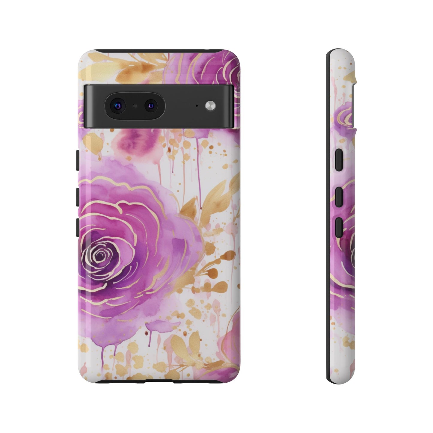 Elegant Purple-Gold Watercolor Rose Mobile Case