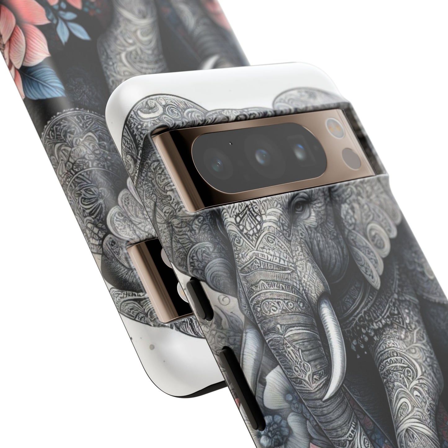 Mandala Elephant Mobile Cover – Elegant Black & White Floral Art