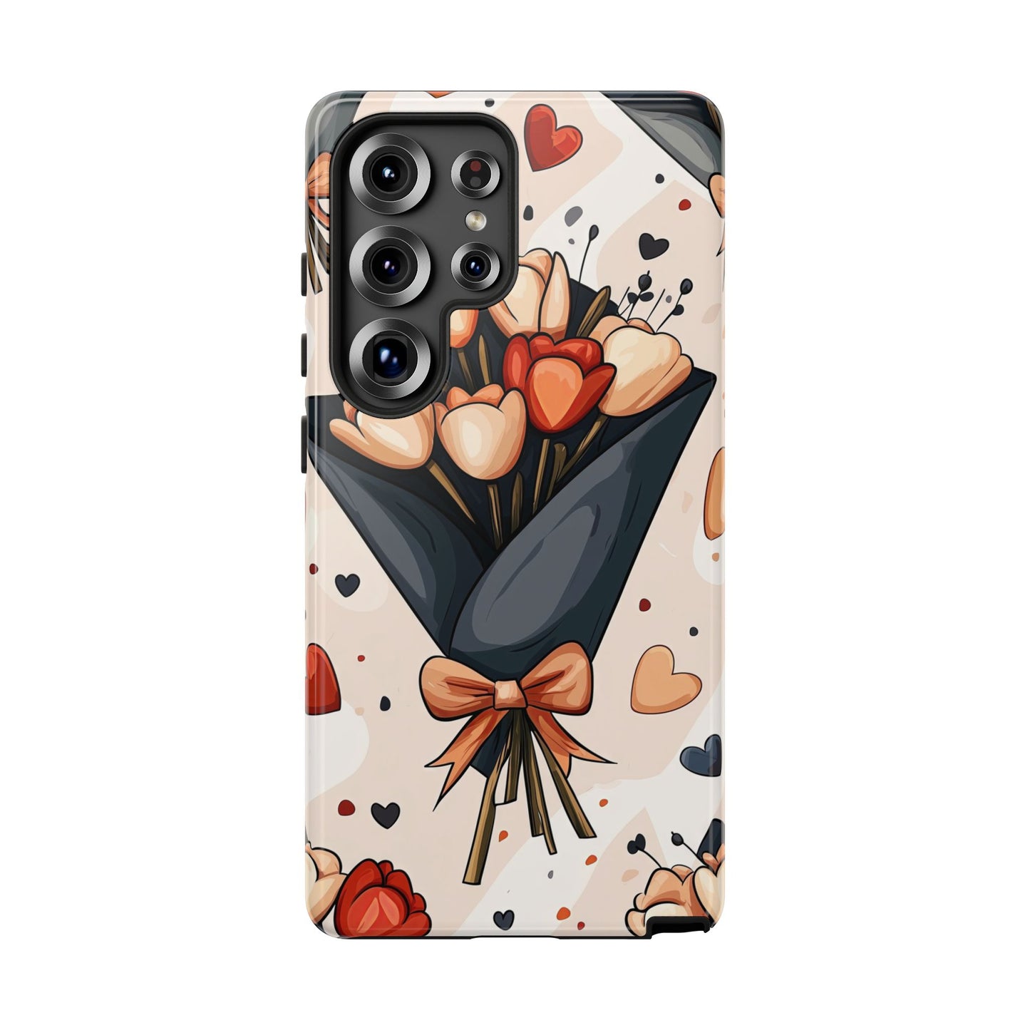Romantic Bouquet Floral Phone Case for iPhone, Samsung & Pixel | Cute Heart & Flowers Design | Soft Matte Finish