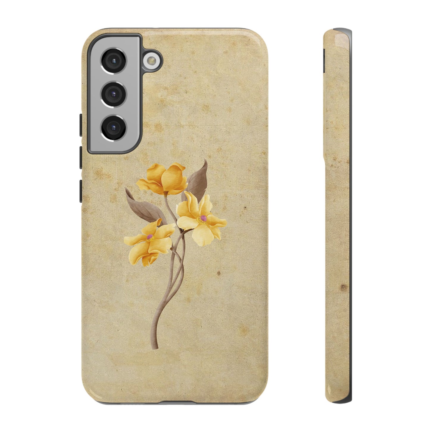 Minimal Vintage Floral Phone Case β Yellow Flower on Beige | iPhone, Samsung & Pixel
