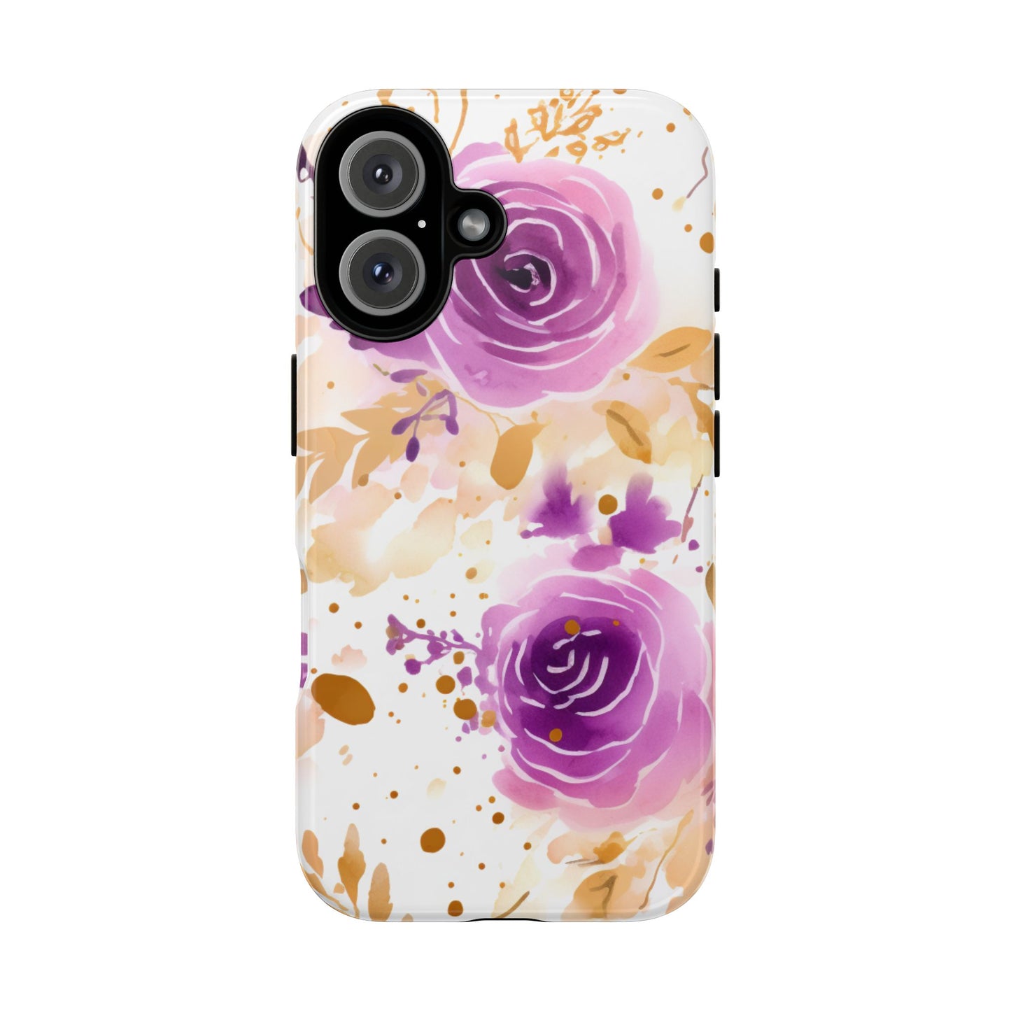 Purple Bloom Watercolor Mobile Case – Artistic Elegance in Gold & Lilac