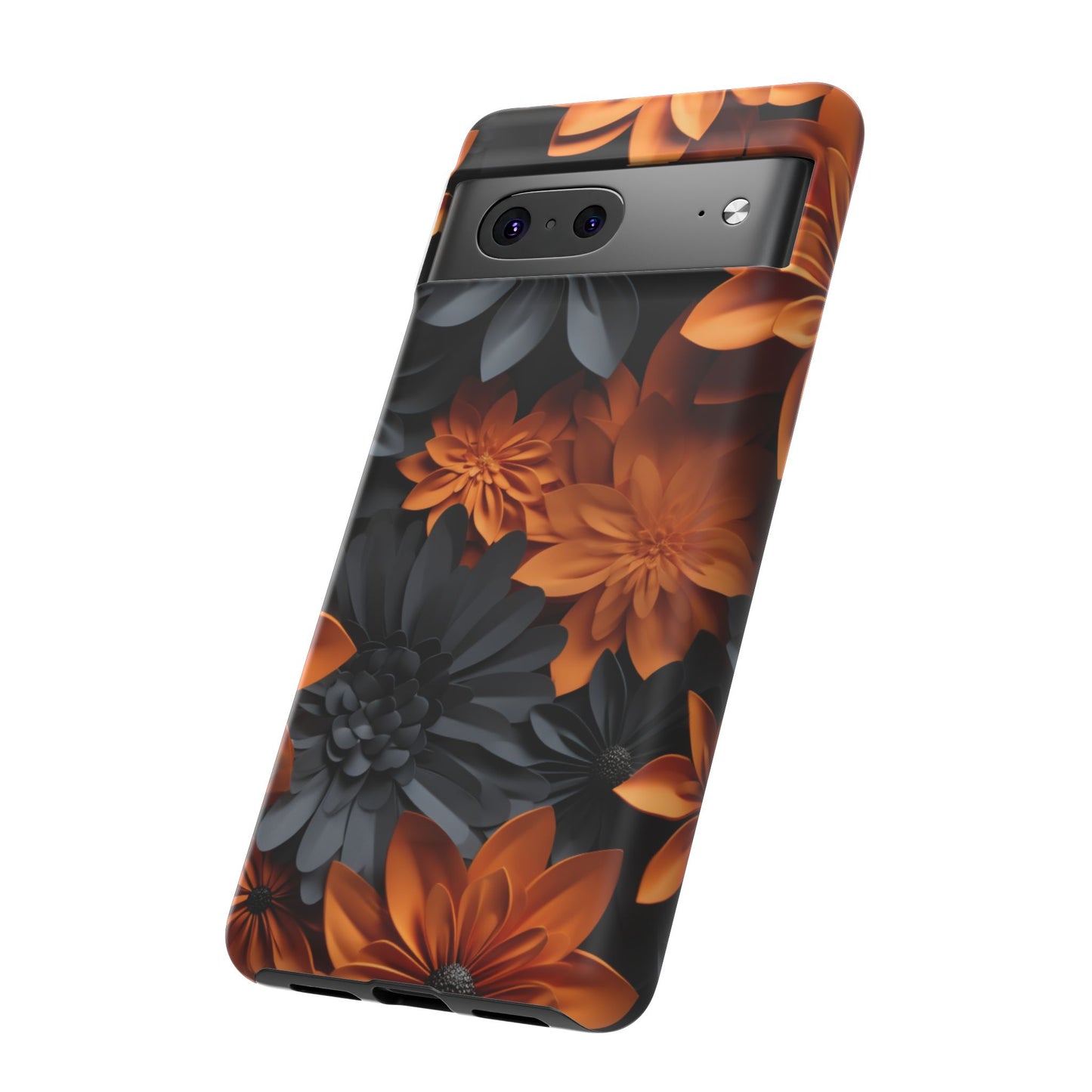 Orange & Black 3D Floral Mobile Case