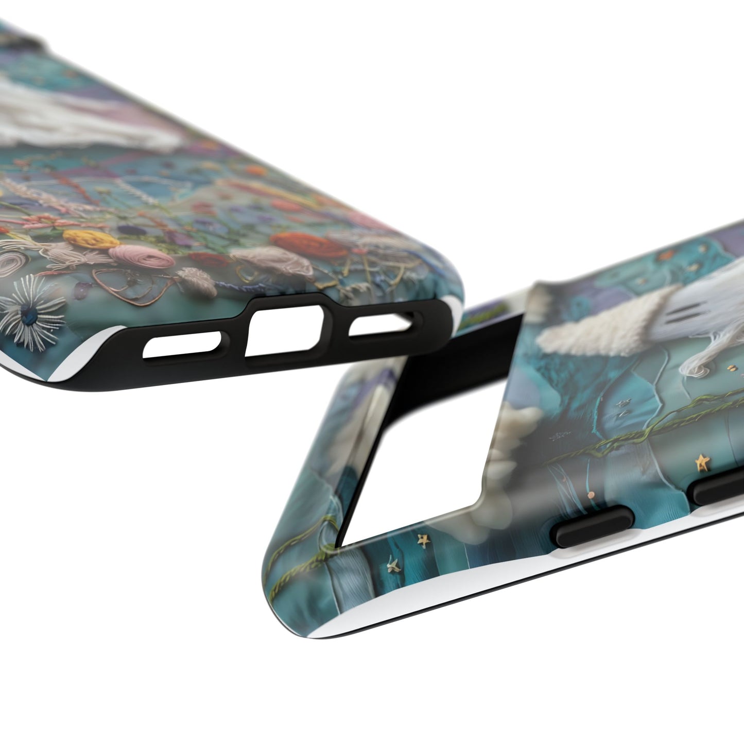 Whimsical Ghost Surrounded By Vibrant Embroidered Flowers phone case design.