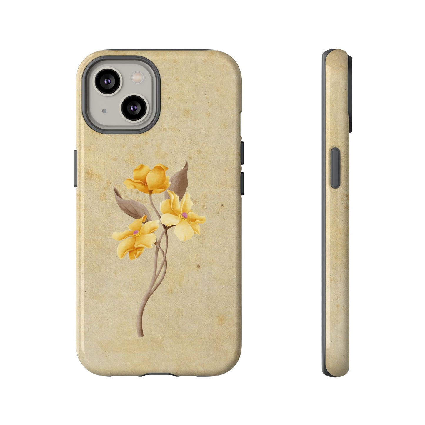 Minimal Vintage Floral Phone Case β Yellow Flower on Beige | iPhone, Samsung & Pixel