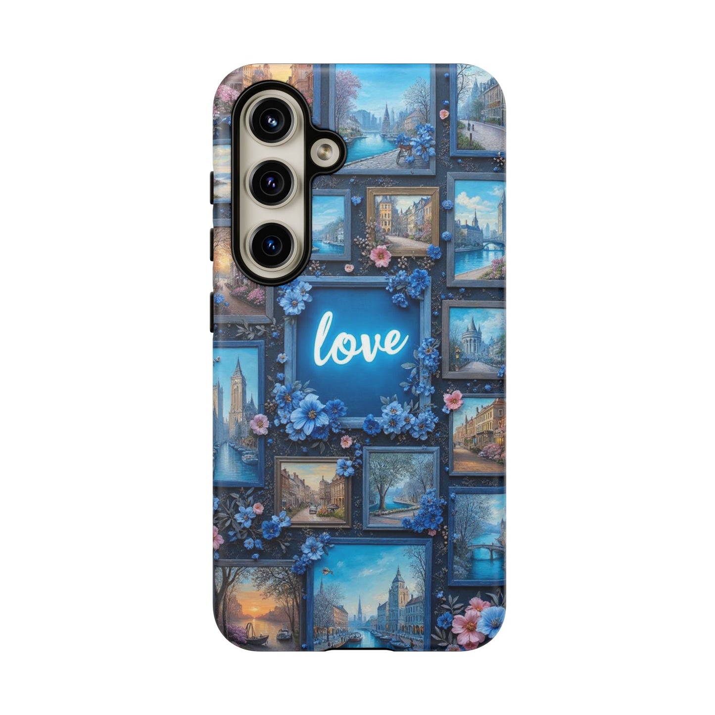 Blue Floral Love Frame Phone Case
