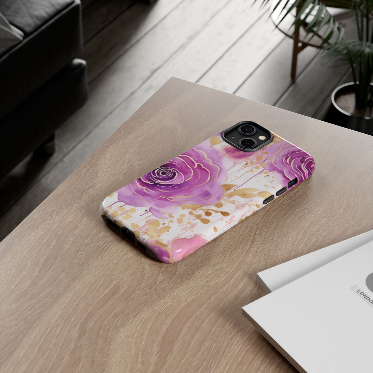 Elegant Purple-Gold Watercolor Rose Mobile Case