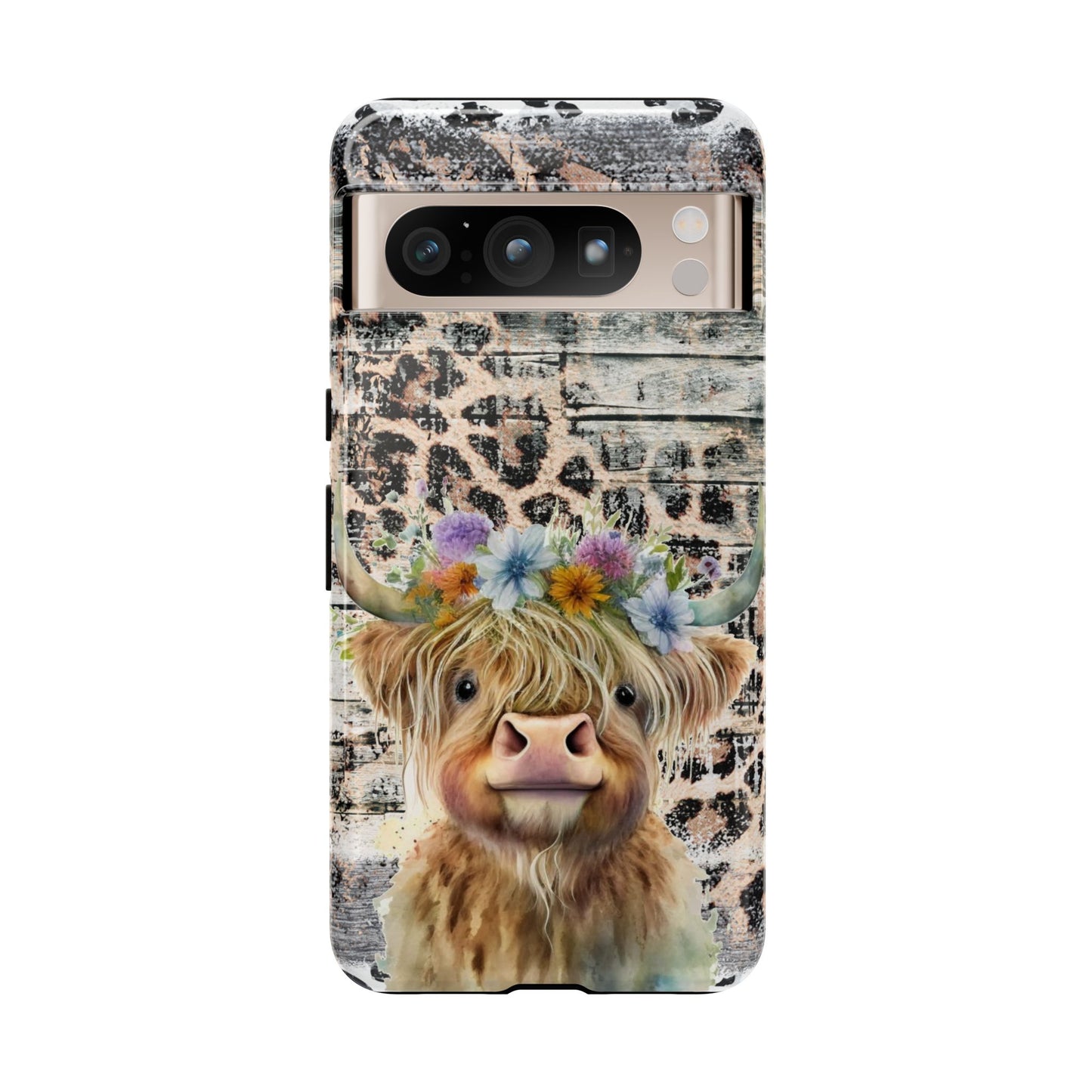 Leopard Print Heifer Phone Case - iPhone, Samsung & Google Pixel Cover - Artistic Cow Phone Case, Animal Lover Gift