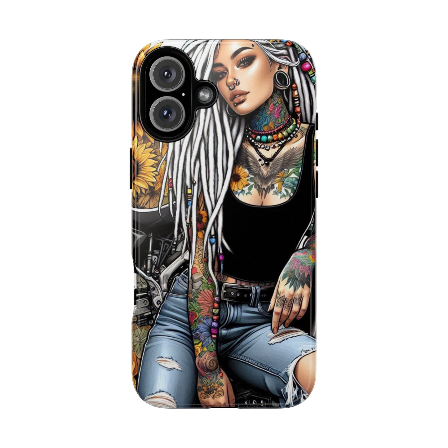 Sunflower Biker Queen – Bohemian Tattooed Rebel Mobile Cover