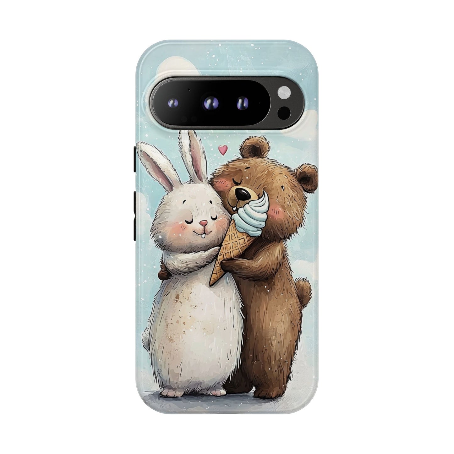 Cozy Bunny & Bear Ice Cream Love - Cute Anime Phone Case for iPhone, Samsung, Google Pixel
