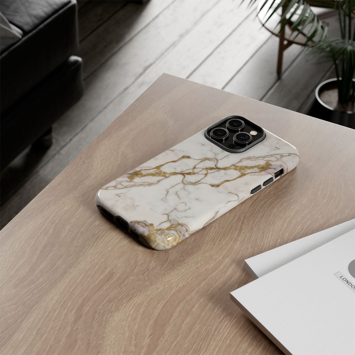 Elegant White and Gold Marble Case Design