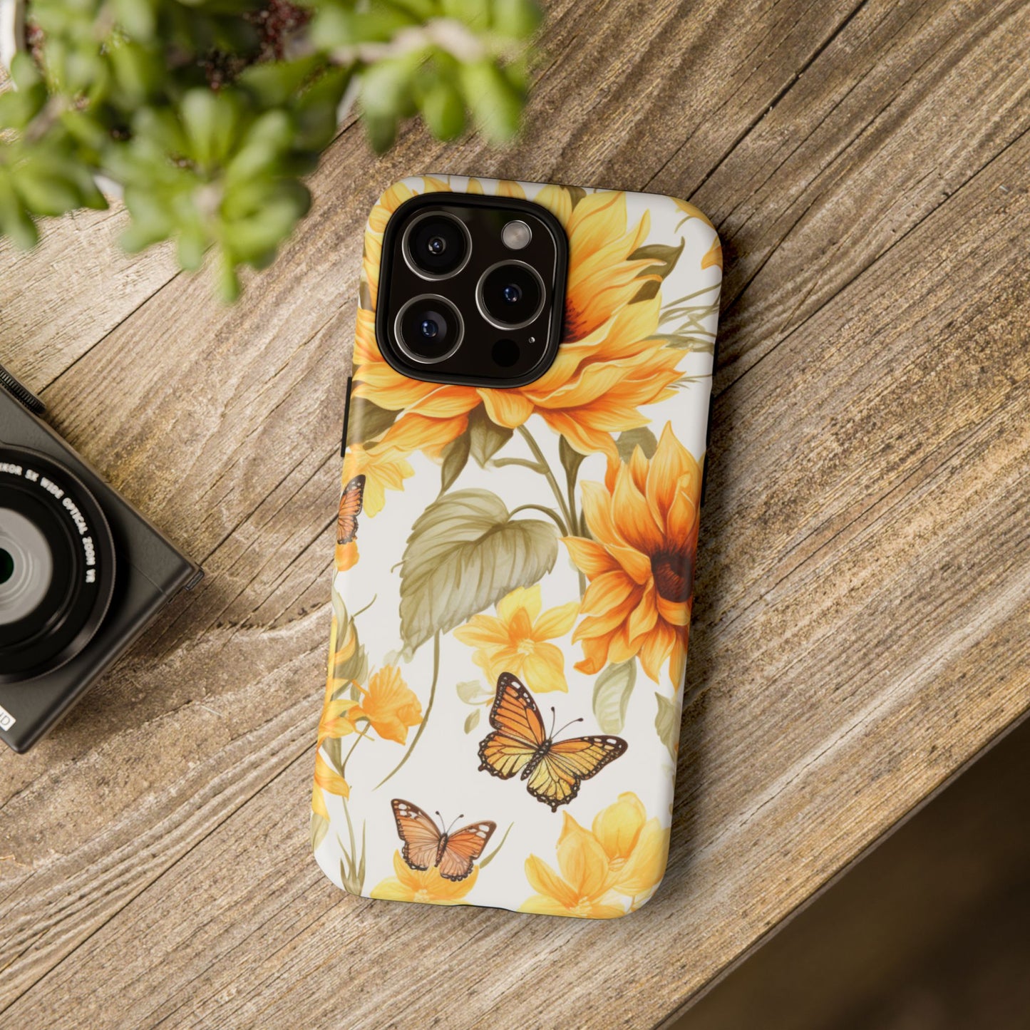 Golden Sunflower & Butterfly Phone Case – Warm & Elegant