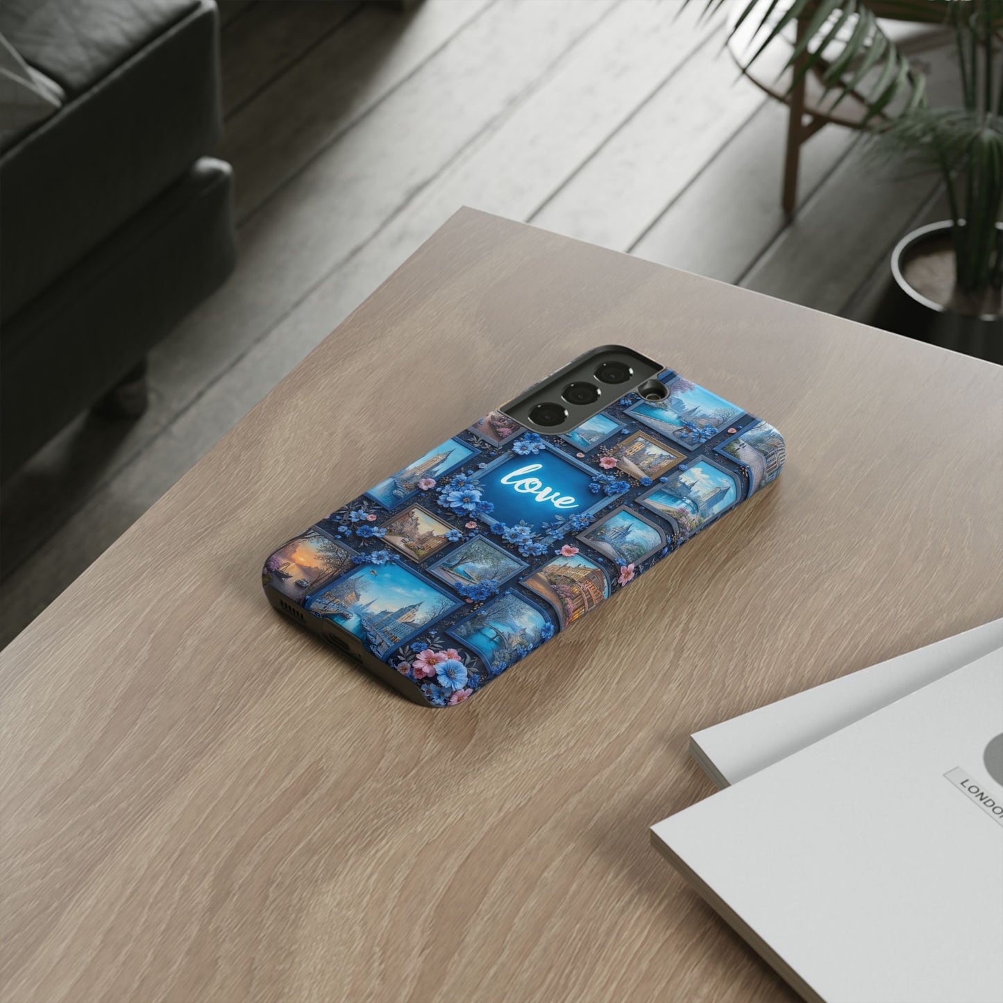 Blue Floral Love Frame Phone Case