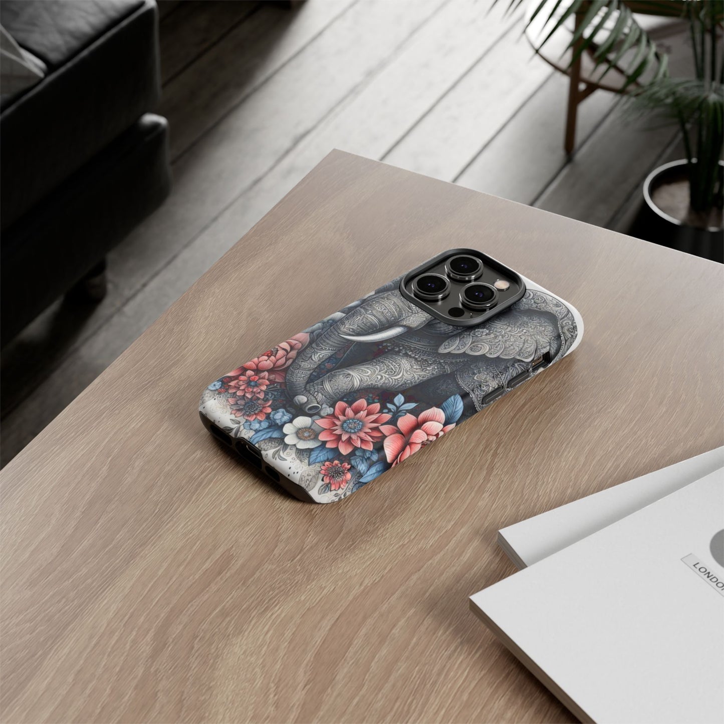 Mandala Elephant Mobile Cover – Elegant Black & White Floral Art