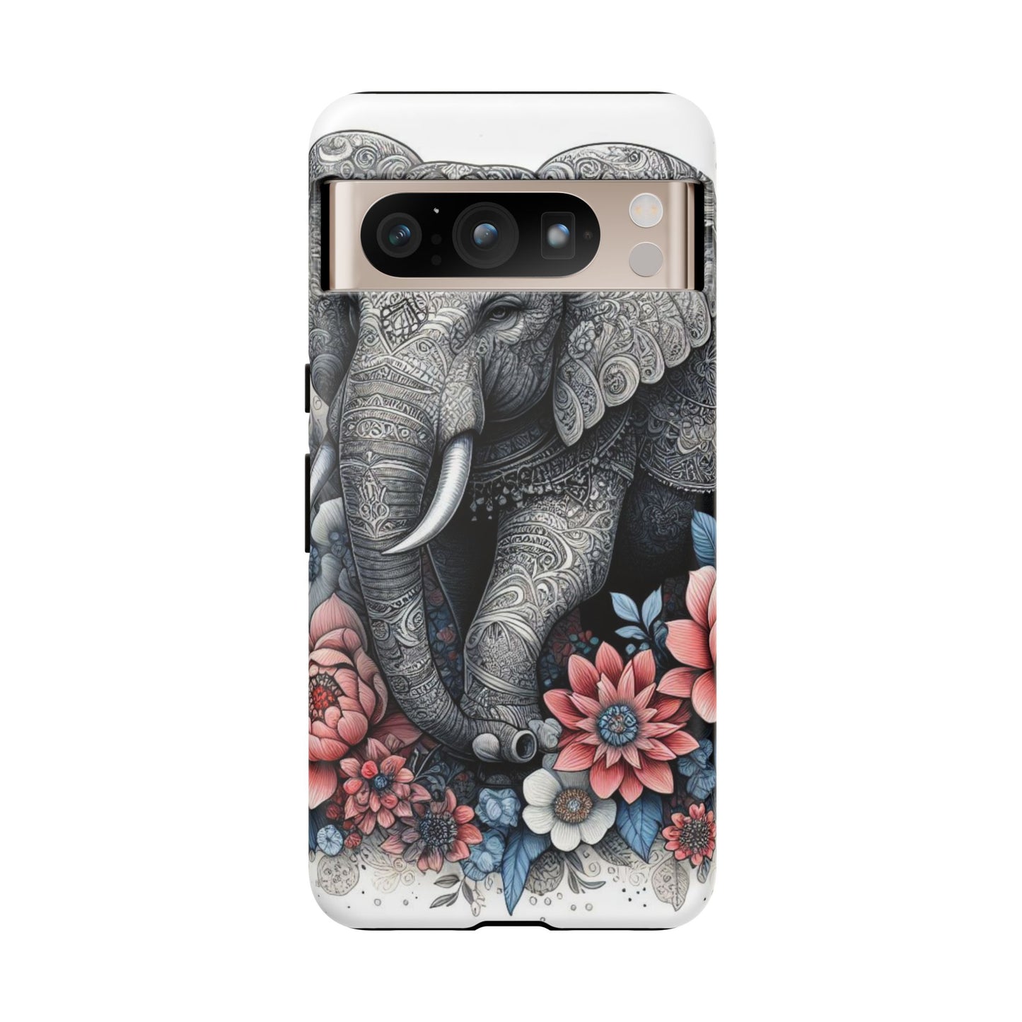 Mandala Elephant Mobile Cover – Elegant Black & White Floral Art