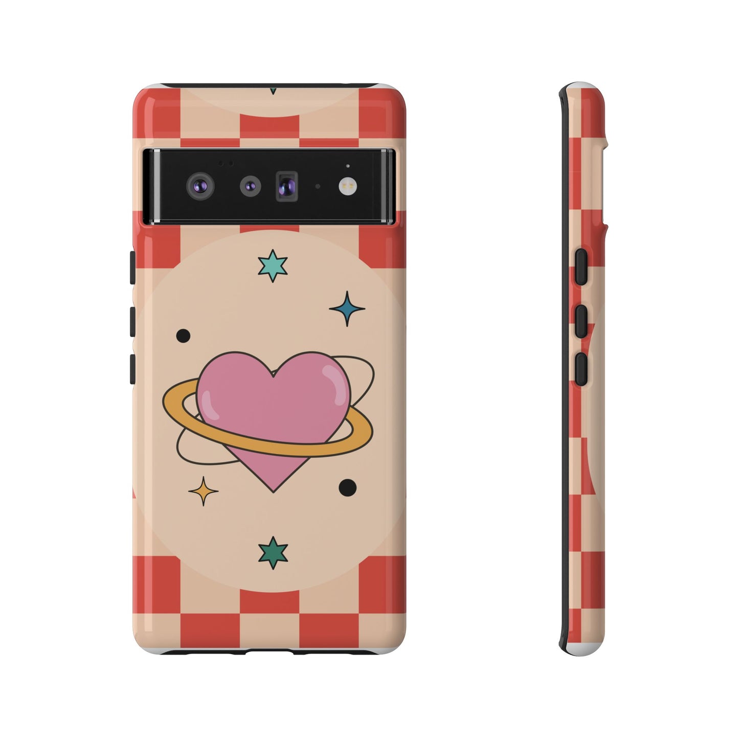 Retro Heart Tile Phone Case – Vintage Aesthetic Cover for iPhone, Samsung & Google Pixel