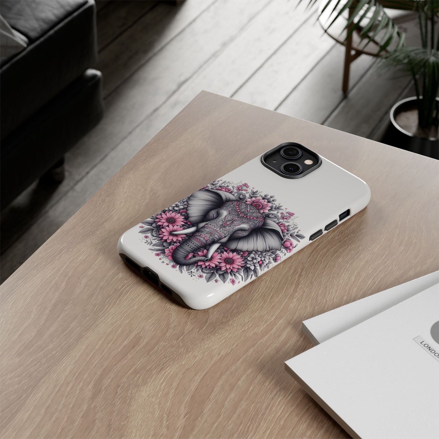 Intricate Floral Elephant Mobile Cover – Mandala-Inspired Boho Art