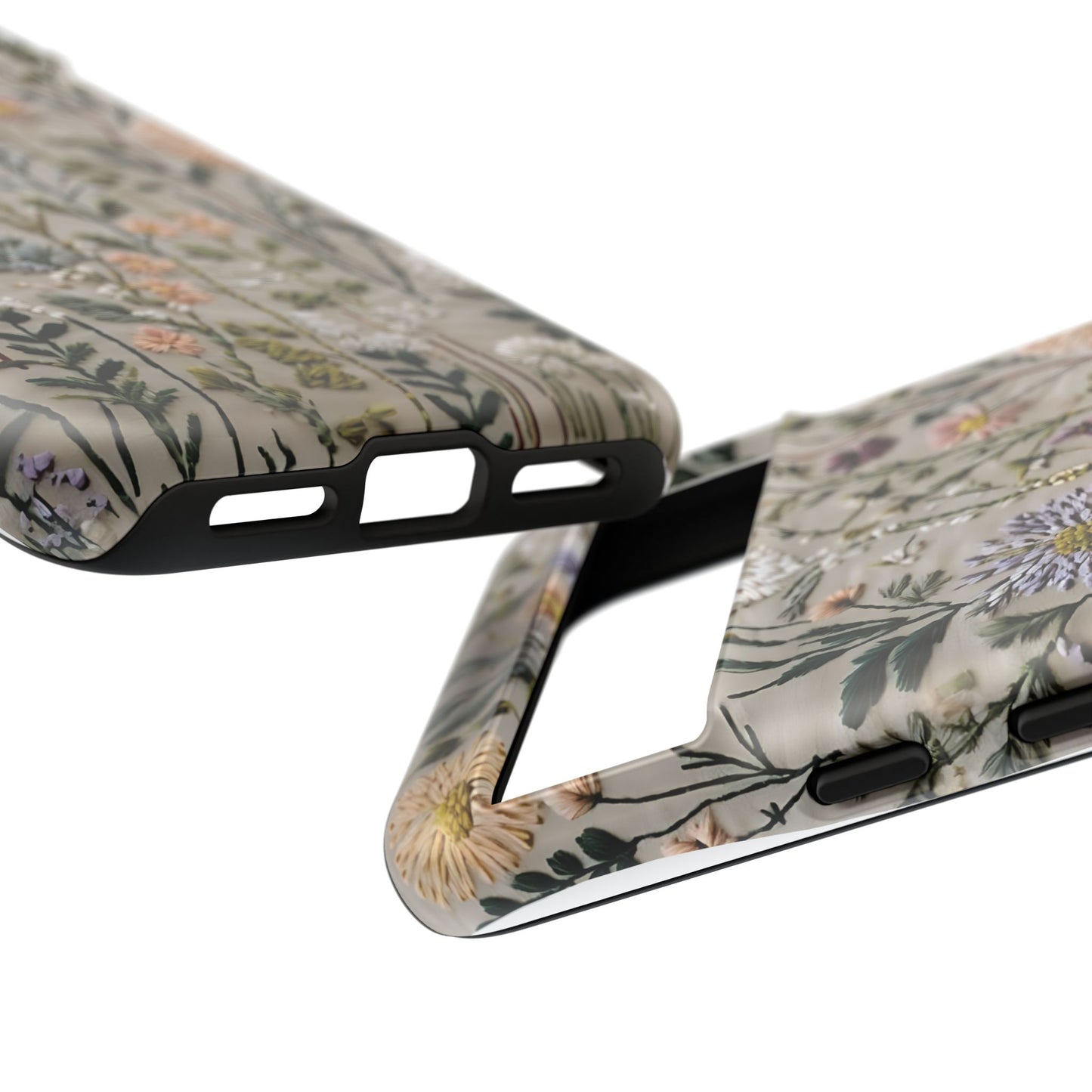 Intricate Embroidery Artwork Featuring Botanical Elements On Beige phone case design.