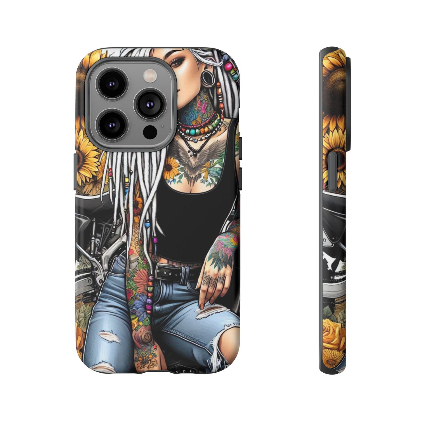 Sunflower Biker Queen – Bohemian Tattooed Rebel Mobile Cover