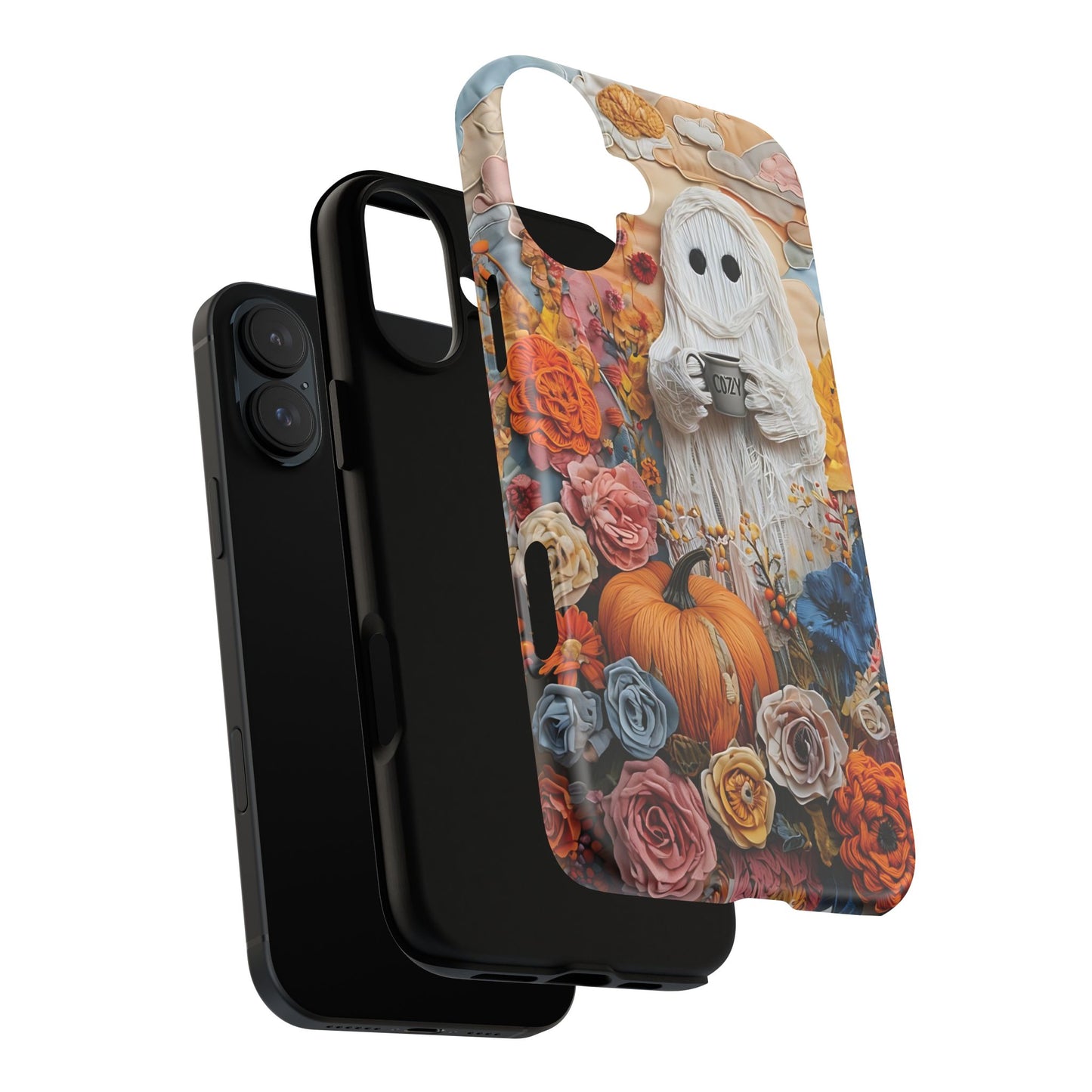 Colorful Whimsical Artwork of Ghost in Autumn Scene phone case design.