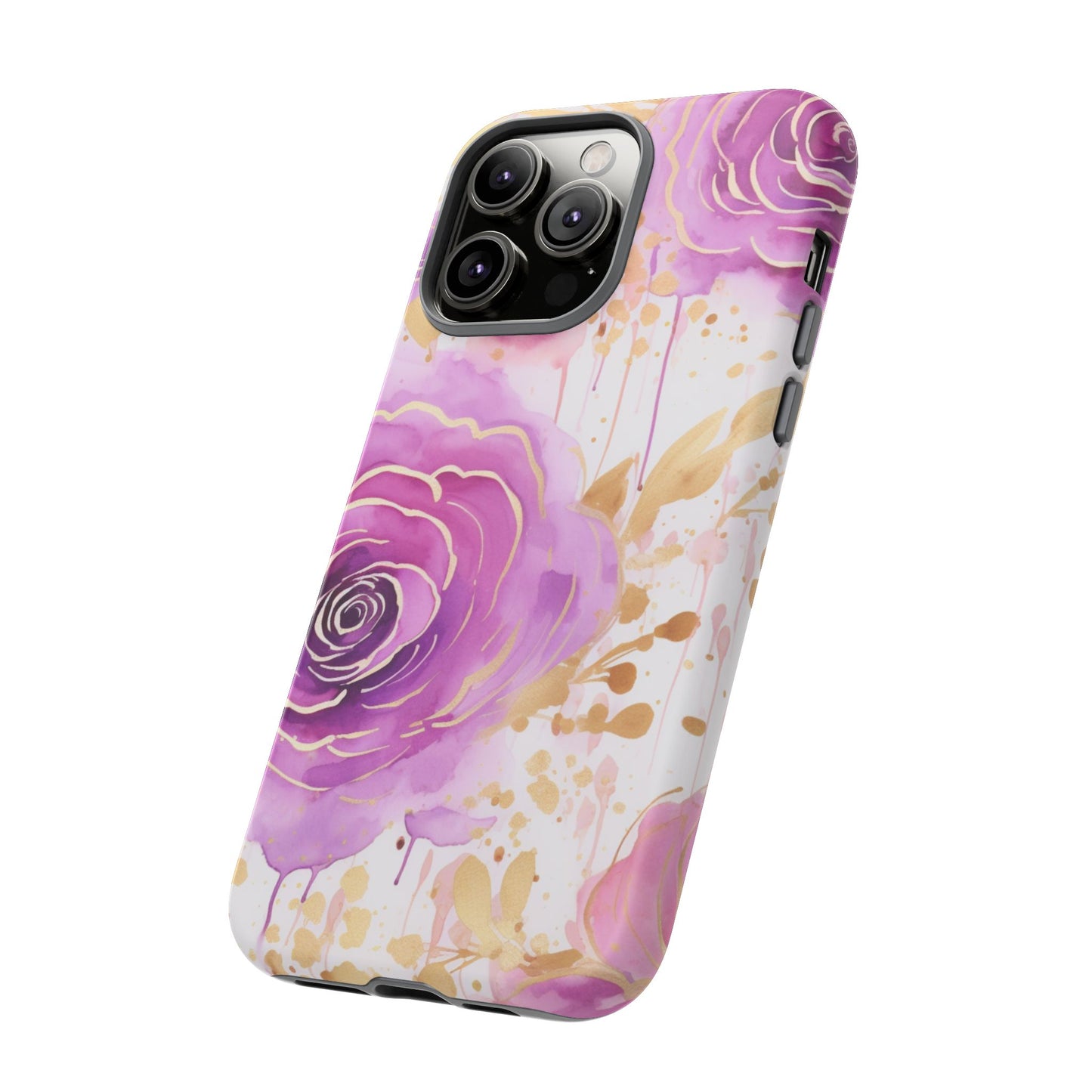 Elegant Purple-Gold Watercolor Rose Mobile Case