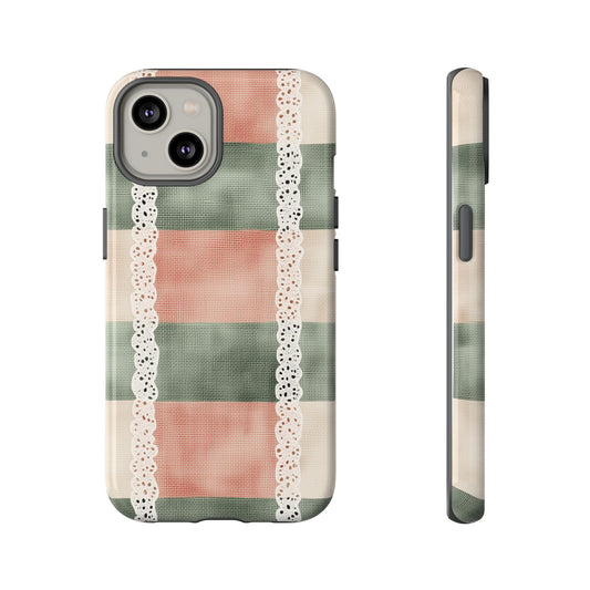 Rustic Meadow Check Cottagecore Phone Case for iPhone, google Pixel & Samsung