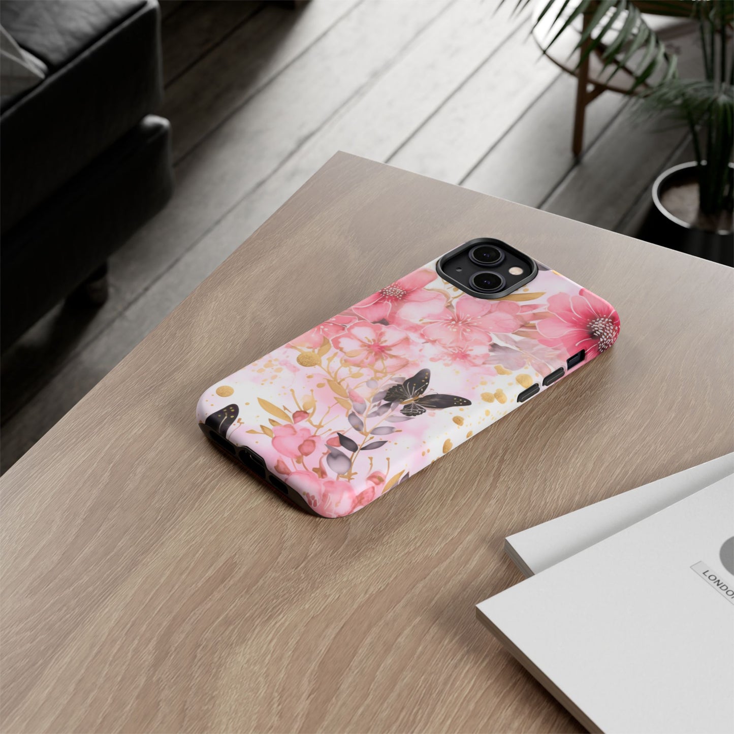 Pink Blossom & Gold Butterfly Mobile Case