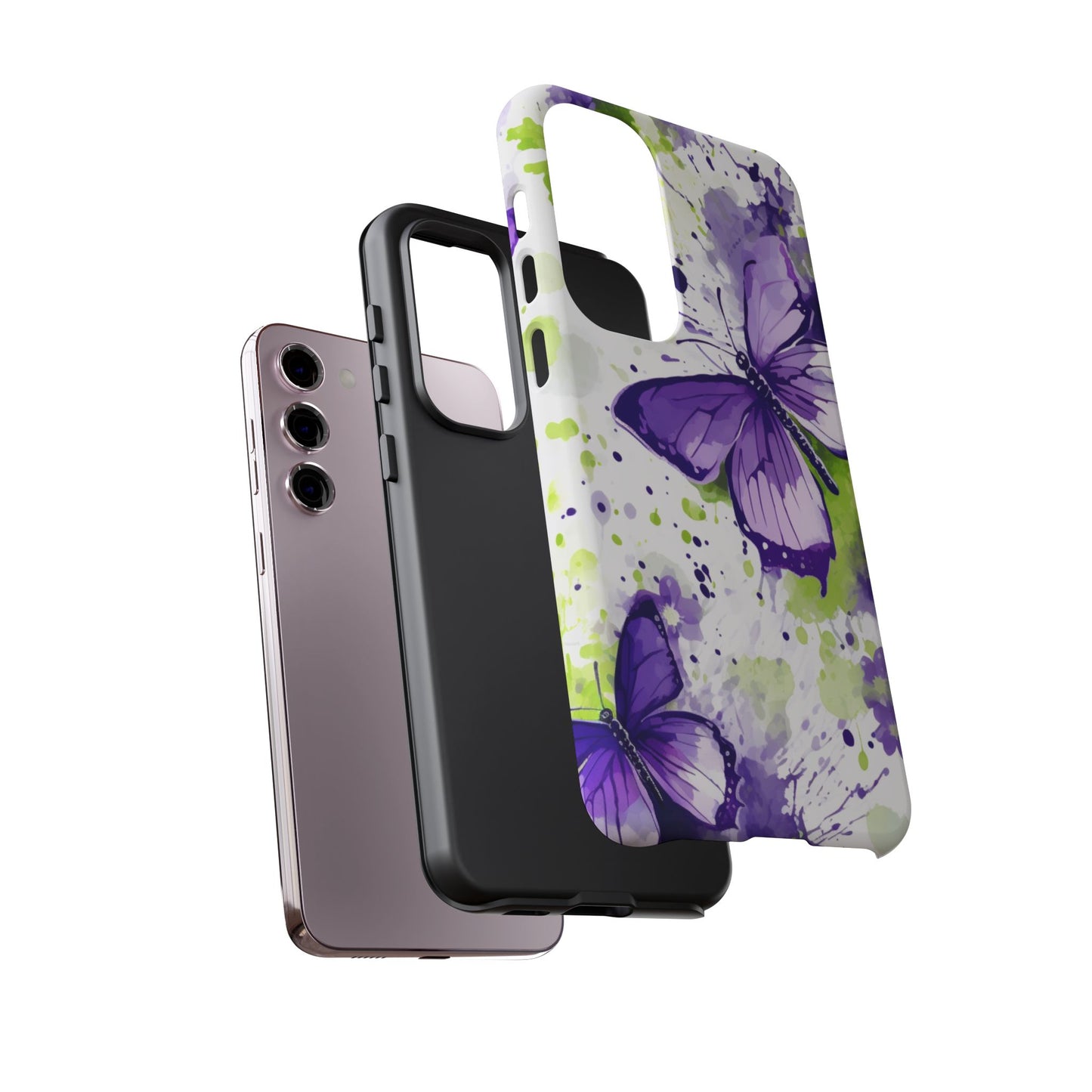 Vibrant Purple Butterfly Splash Mobile Cover – Artistic Green & Violet Aesthetic