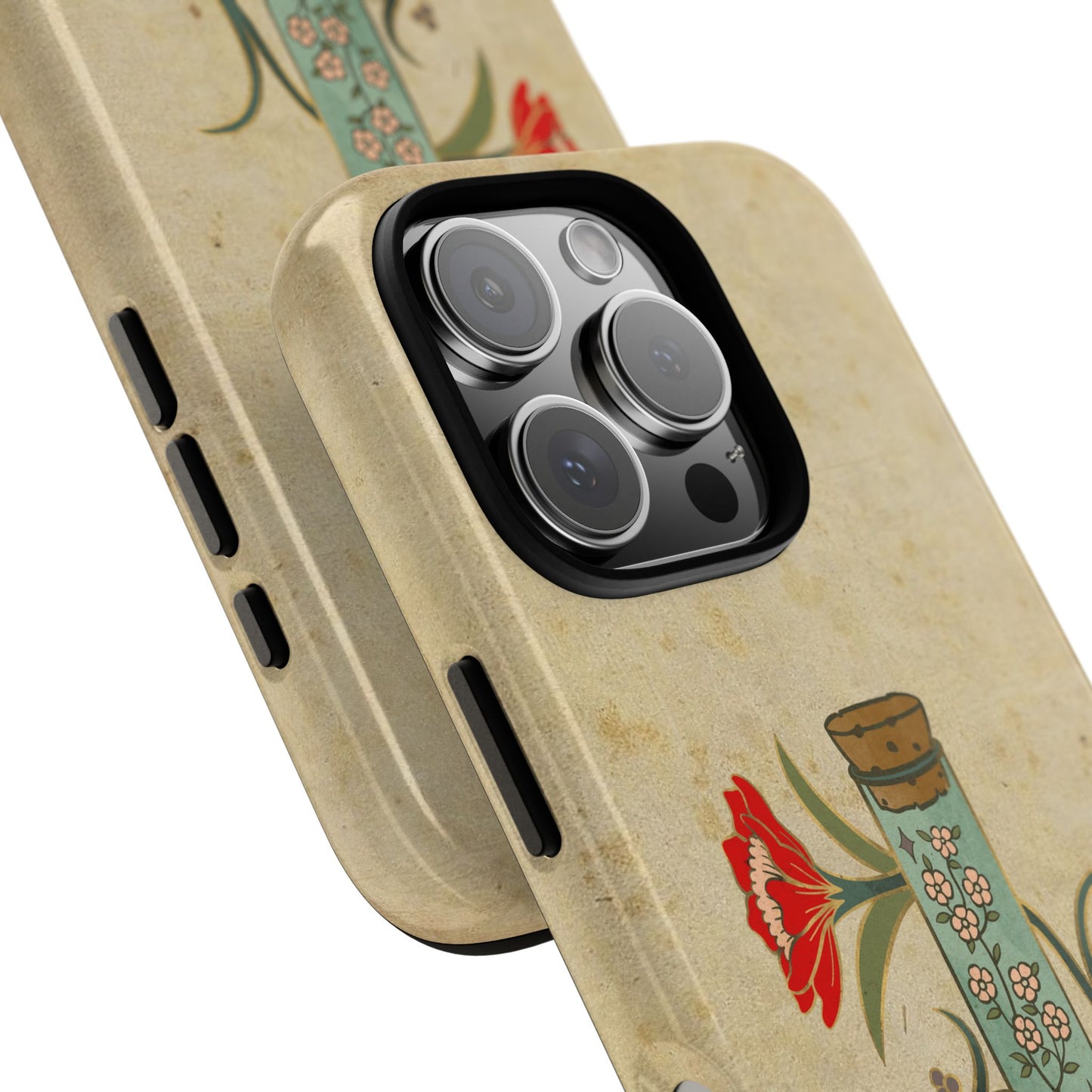 Vintage Floral Glass Tube Phone Case – Minimal Aesthetic, Beige Background (iPhone, Samsung, Pixel)