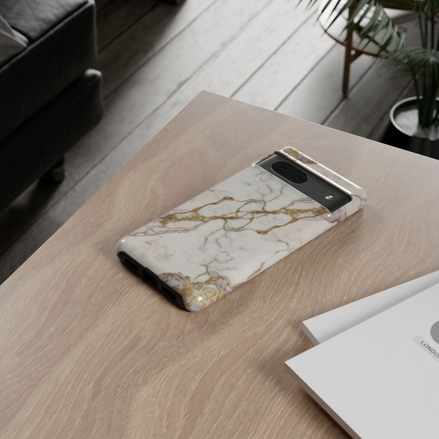 Elegant White and Gold Marble Case Design